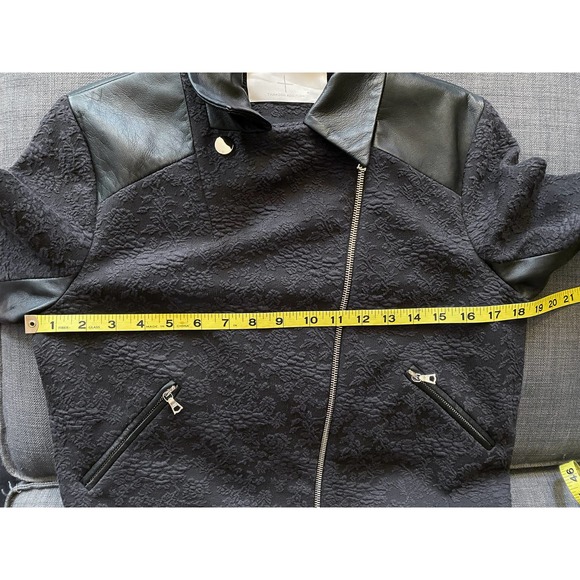 Thakoon black motorcycle biker jacket, floral with leather accent - Picture 6 of 7
